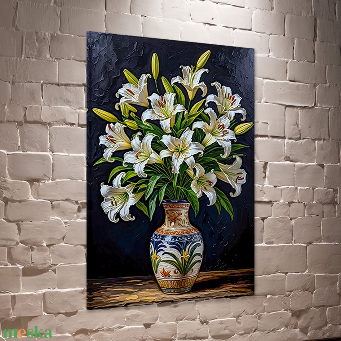 Fehér liliom csokor vázában csendélet falikép - vászonkép 40x60 cm - otthon & életmód - dekoráció - kép & falikép - vászonkép - Meska.hu