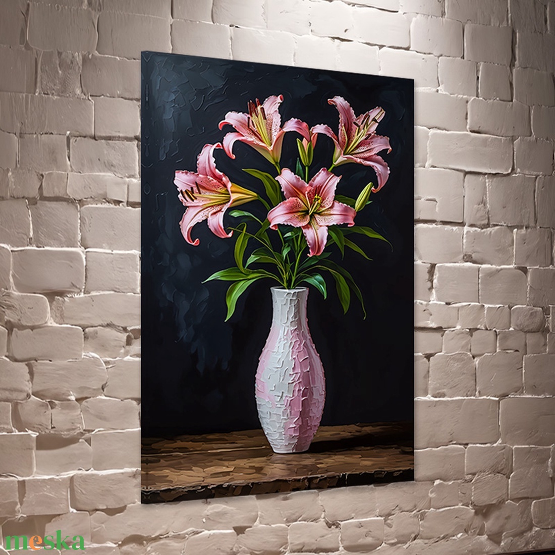 Rózsaszín liliom csokor vázában csendélet falikép - vászonkép 40x60 cm - otthon & életmód - dekoráció - kép & falikép - vászonkép - Meska.hu