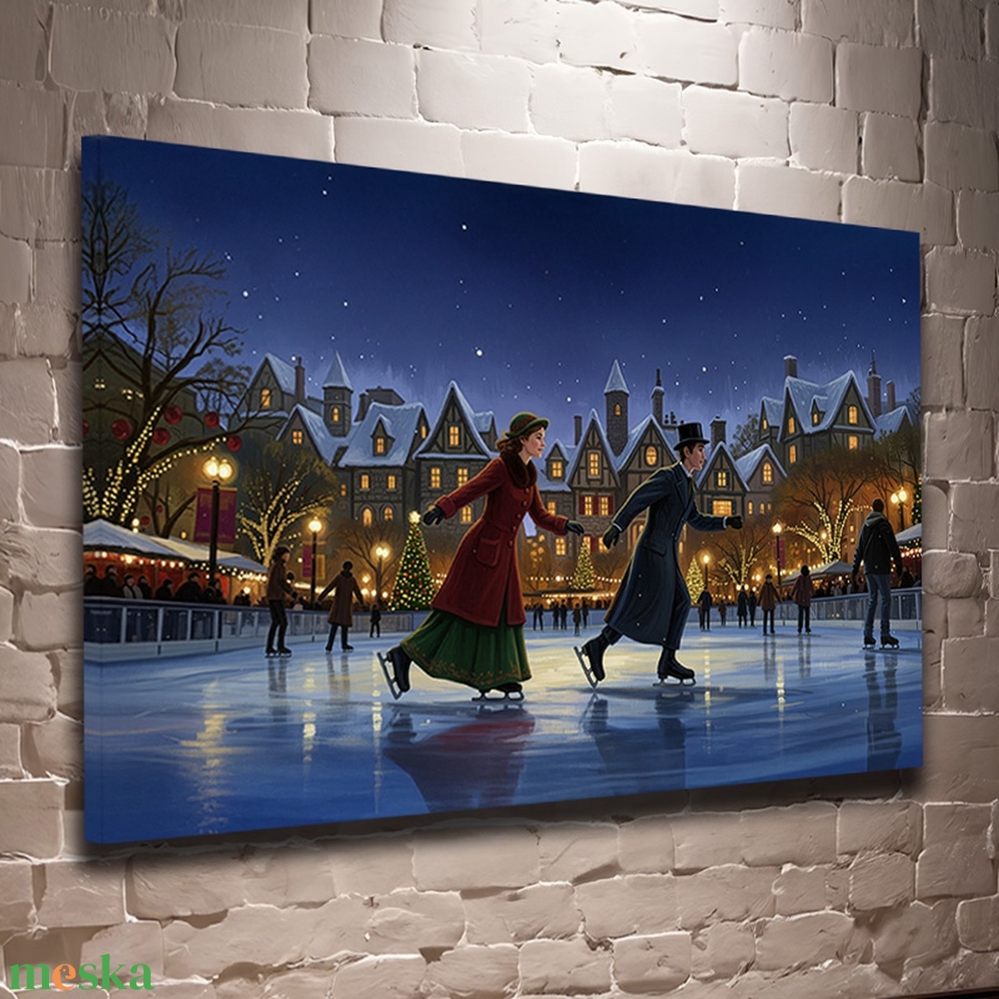 Korcsolyázás a műjégpályán téli vászonkép falikép - Vászonkép 60x40 cm - otthon & életmód - dekoráció - kép & falikép - vászonkép - Meska.hu