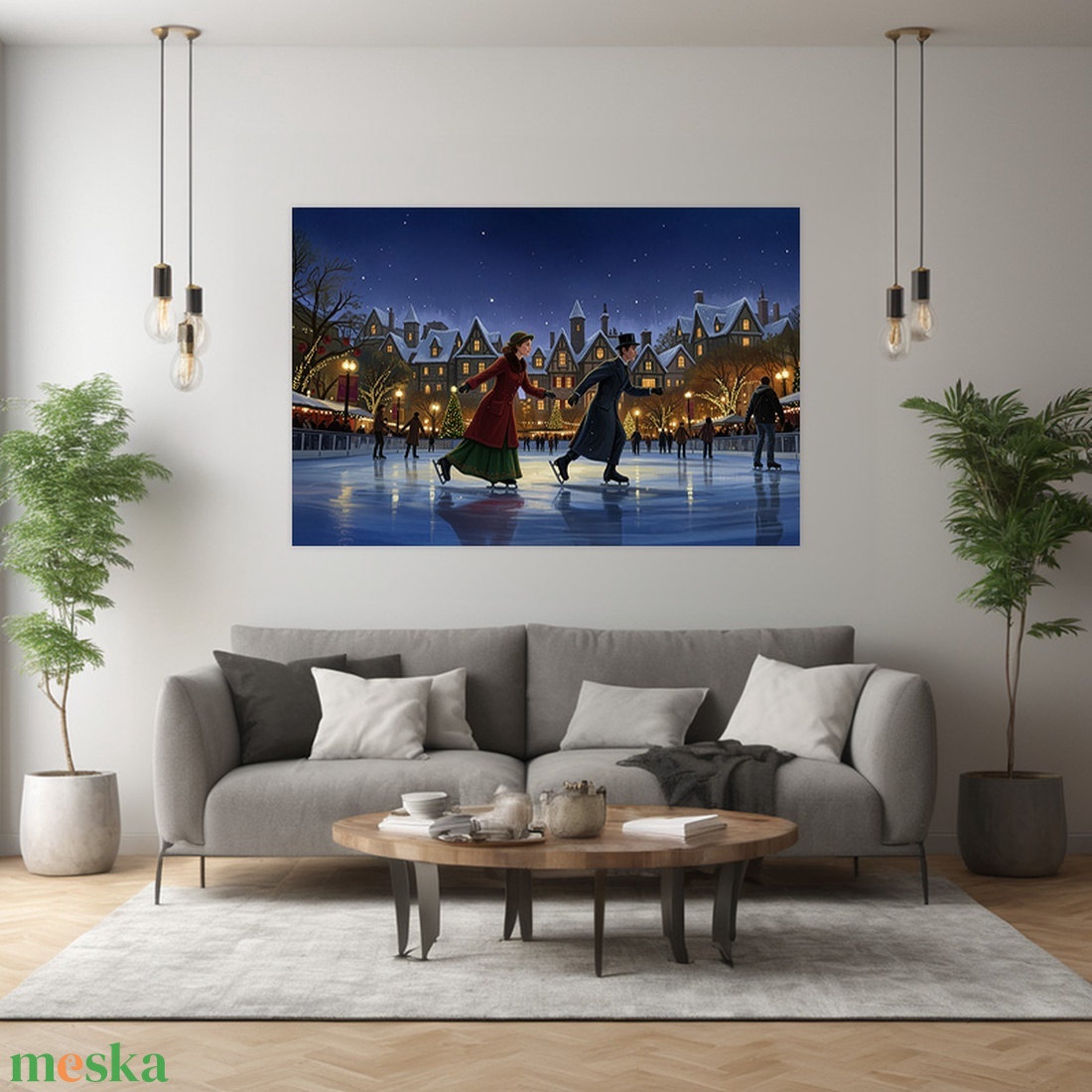 Korcsolyázás a műjégpályán téli vászonkép falikép - Vászonkép 60x40 cm - otthon & életmód - dekoráció - kép & falikép - vászonkép - Meska.hu
