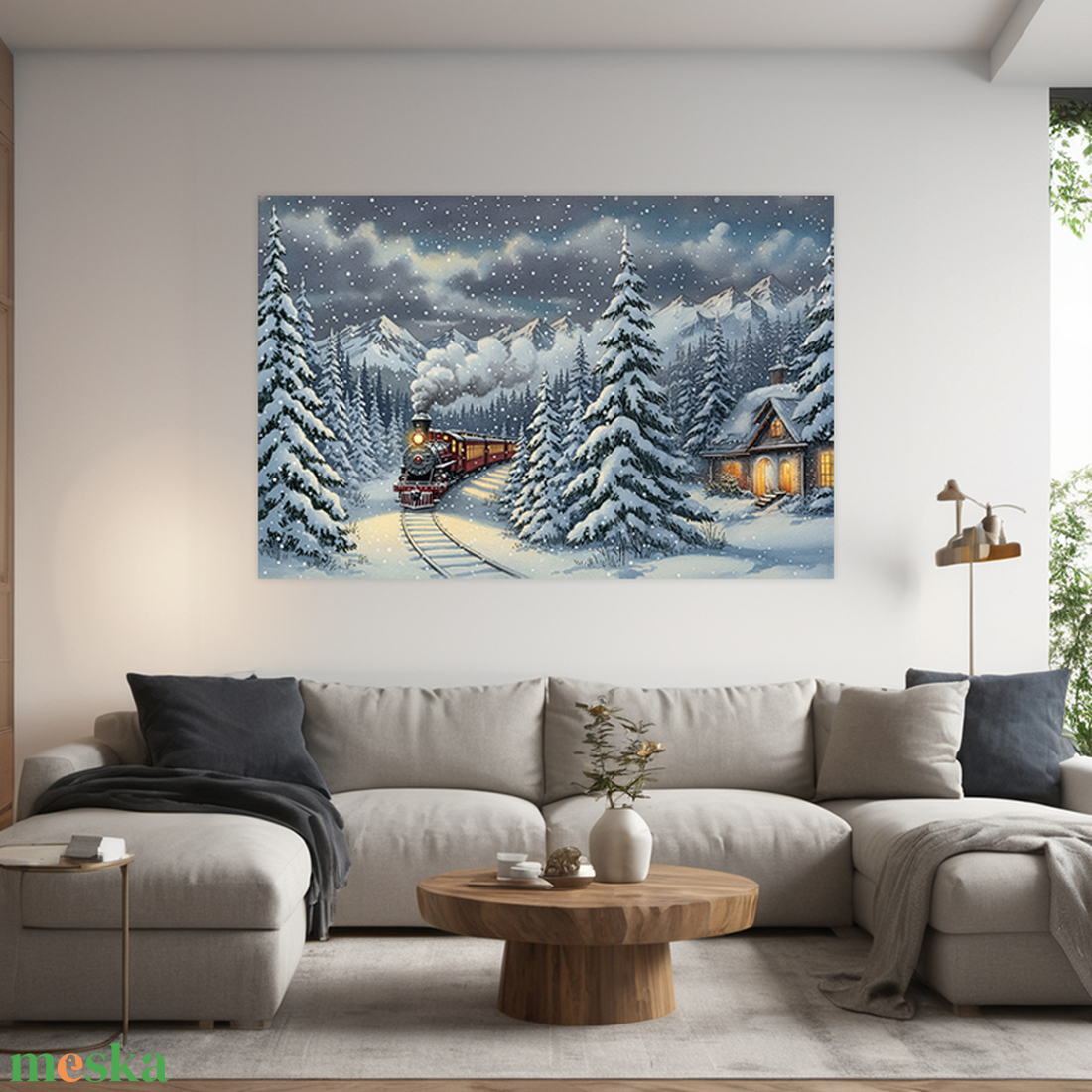 Gőzmozdony a téli éjszakában téli vászonkép falikép - Vászonkép 60x40 cm - otthon & életmód - dekoráció - kép & falikép - vászonkép - Meska.hu
