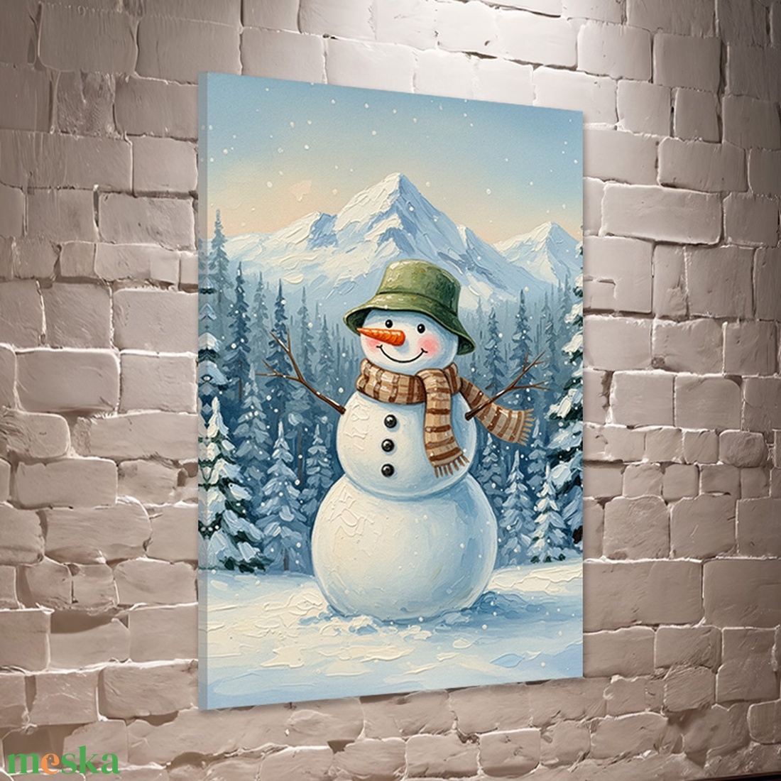 Vidám hóember az erdőben téli felikép - vászonkép 40x60 cm - otthon & életmód - dekoráció - kép & falikép - vászonkép - Meska.hu