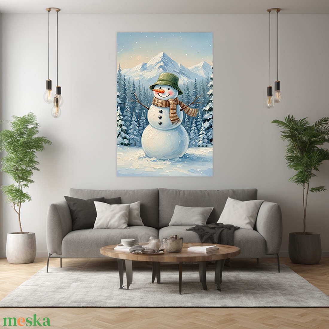 Vidám hóember az erdőben téli felikép - vászonkép 40x60 cm - otthon & életmód - dekoráció - kép & falikép - vászonkép - Meska.hu