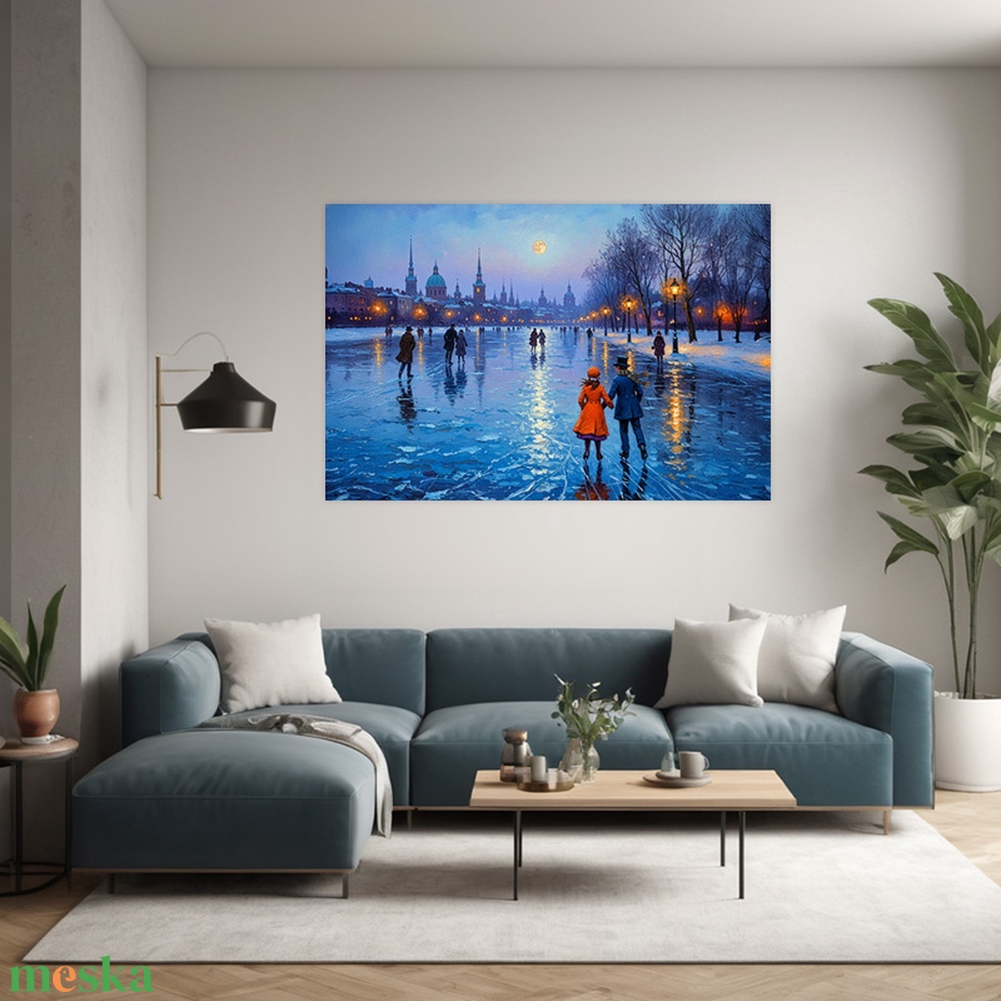 Korcsolyázás a befagyott folyón téli falikép - Vászonkép 60x40 cm - otthon & életmód - dekoráció - kép & falikép - vászonkép - Meska.hu