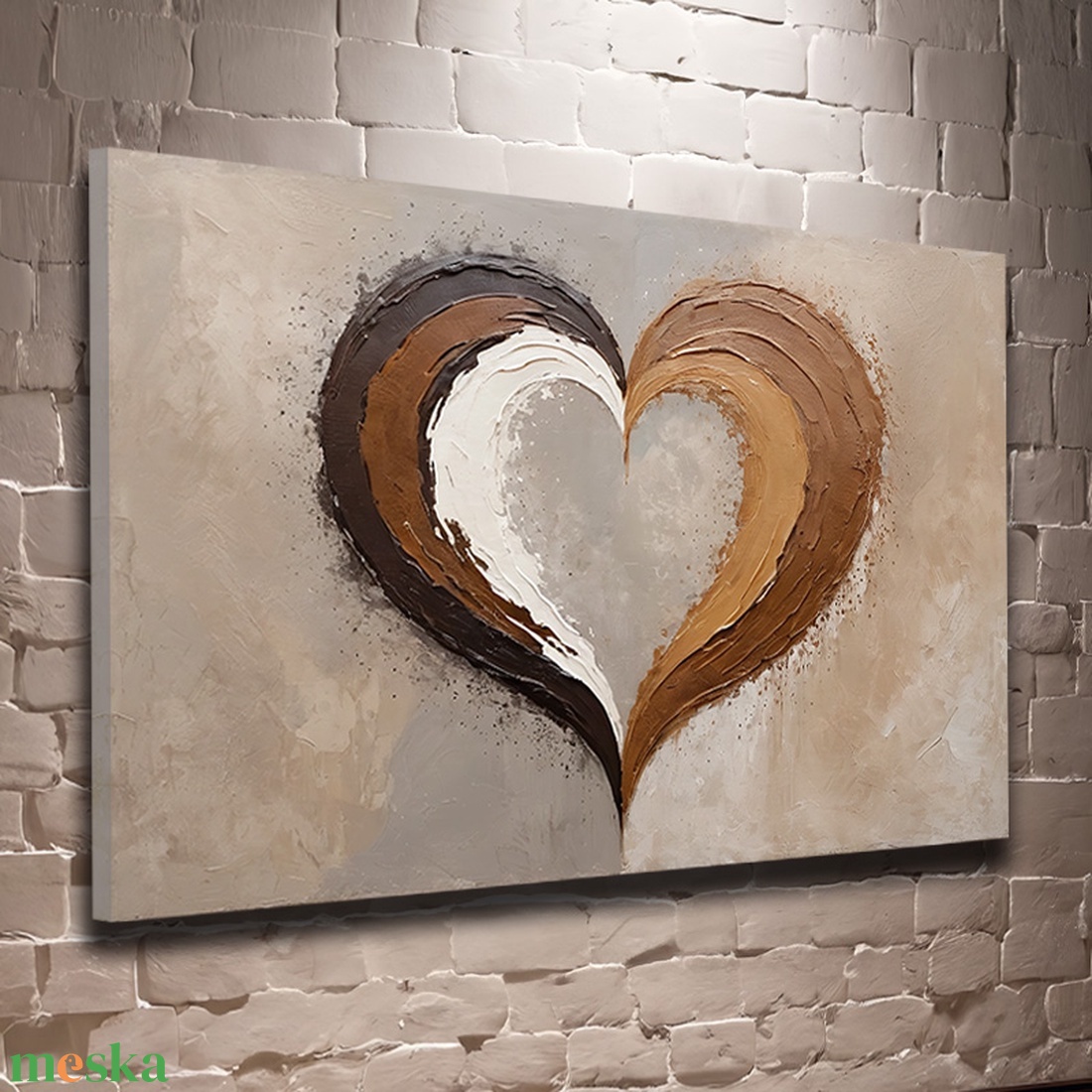 Absztrakt szív ábrázolás földszínek falikép - Vászonkép 60x40 cm - Valentin napi akció! - művészet - grafika & illusztráció - művészi nyomat - Meska.hu