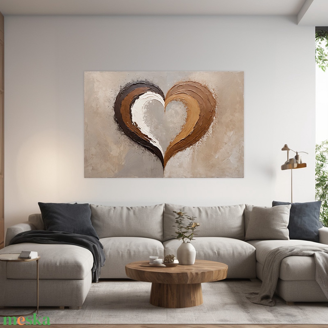 Absztrakt szív ábrázolás földszínek falikép - Vászonkép 60x40 cm - Valentin napi akció! - művészet - grafika & illusztráció - művészi nyomat - Meska.hu