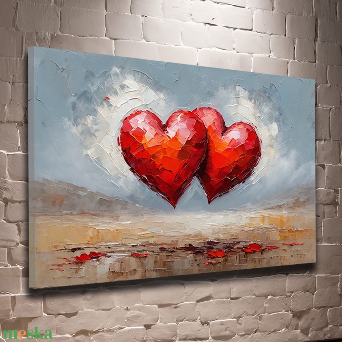 Lebegő szívek falikép - Vászonkép 60x40 cm - Valentin napi akció! - művészet - grafika & illusztráció - művészi nyomat - Meska.hu