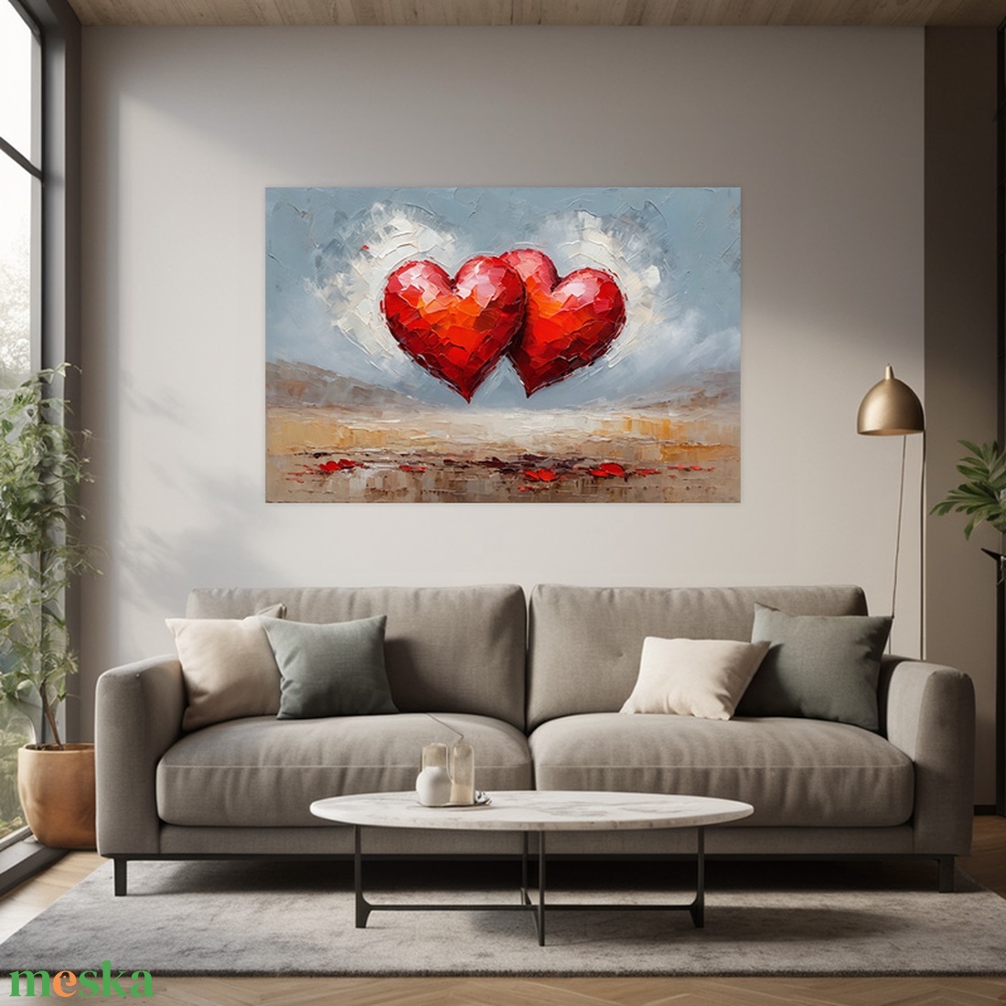 Lebegő szívek falikép - Vászonkép 60x40 cm - Valentin napi akció! - művészet - grafika & illusztráció - művészi nyomat - Meska.hu