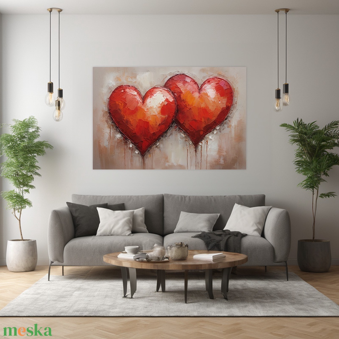 Romantikus vörös szívek falikép - Vászonkép 60x40 cm - Valentin napi akció! - művészet - grafika & illusztráció - művészi nyomat - Meska.hu