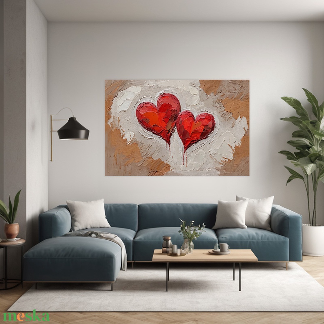 Két szív absztrakt falikép - Vászonkép 60x40 cm - Valentin napi akció! - művészet - grafika & illusztráció - művészi nyomat - Meska.hu