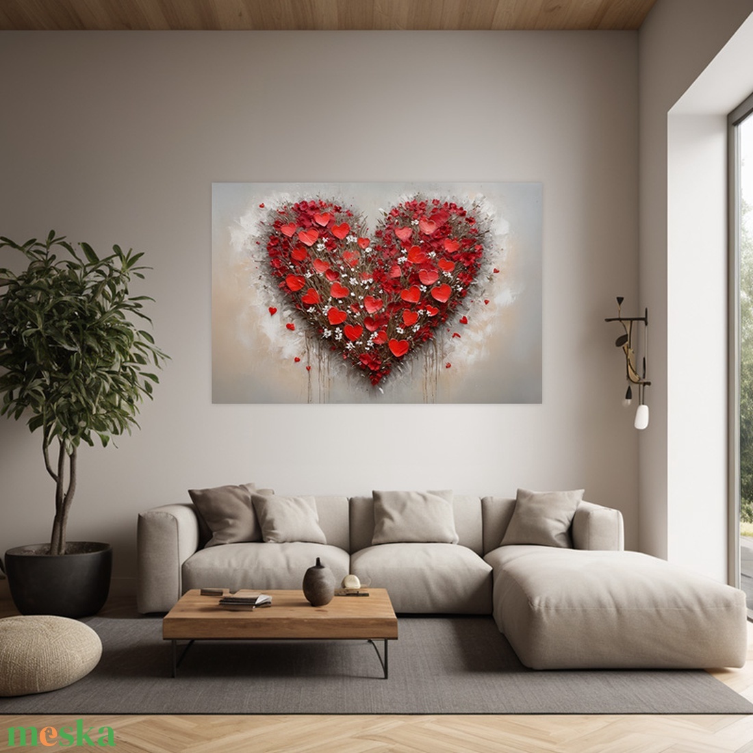 Szív alakú virágkompozíció falikép - Vászonkép 60x40 cm - Valentin napi akció! - művészet - grafika & illusztráció - művészi nyomat - Meska.hu