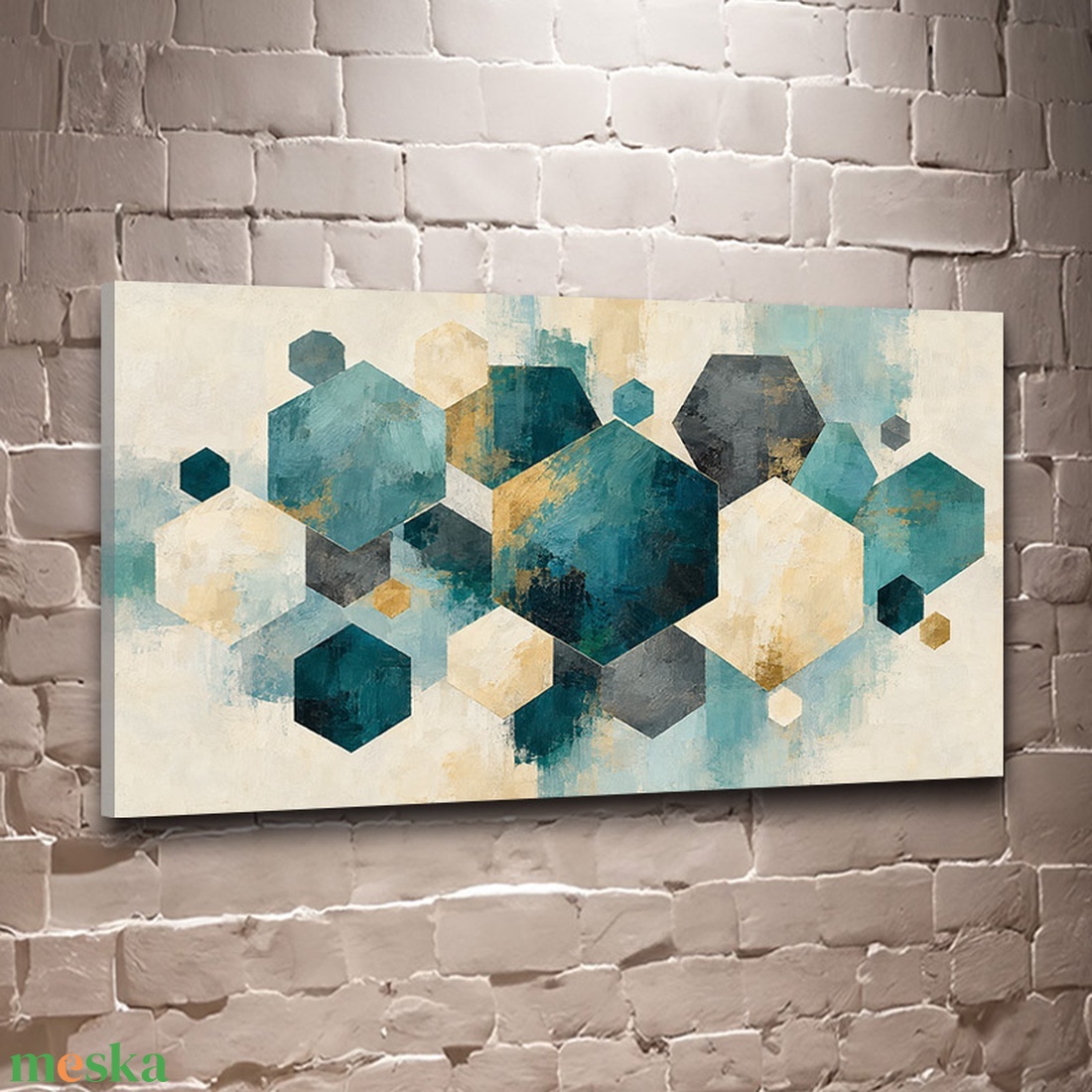   Türkiz Geometriák absztrakt falikép - vászonkép 40x23 cm - otthon & életmód - dekoráció - kép & falikép - vászonkép - Meska.hu