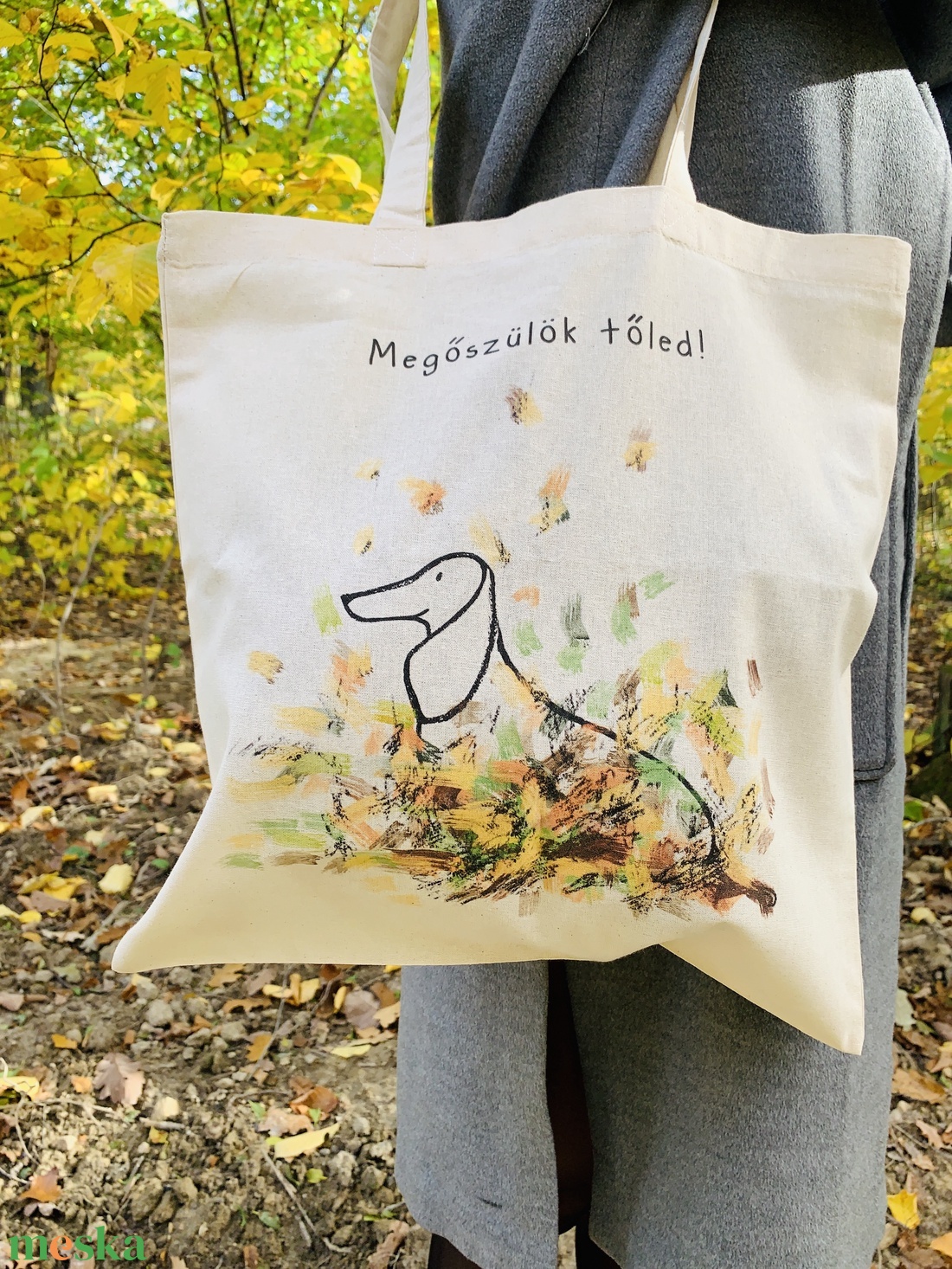 Őszi mintás Vászontacsi táska, Megőszülök tőled minta - táska & tok - bevásárlás & shopper táska - shopper, textiltáska, szatyor - Meska.hu