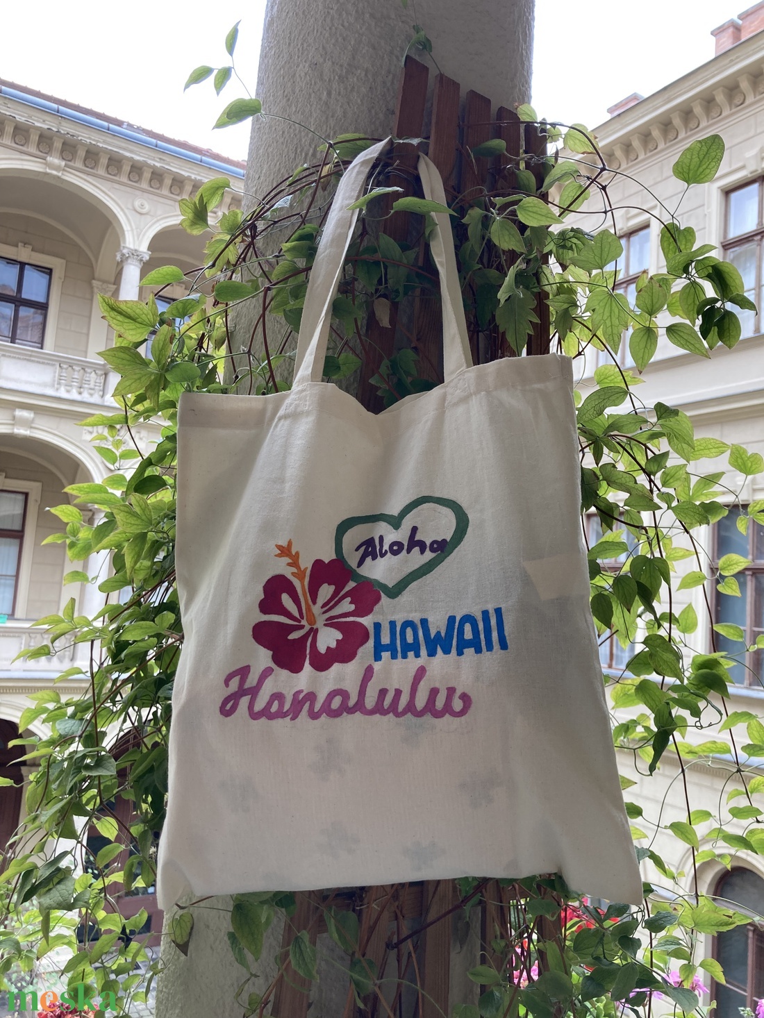 Kézzel festett Hawaii vászontáska - táska & tok - bevásárlás & shopper táska - shopper, textiltáska, szatyor - Meska.hu