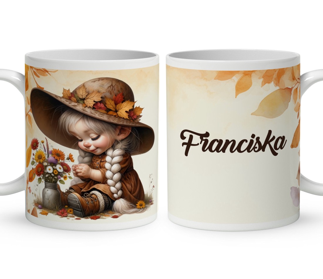 Névvel kérhető - Legcukibb őszi manó lány mintás bögre - otthon & életmód - konyhafelszerelés, tálalás - tálalás - bögre & csésze - Meska.hu