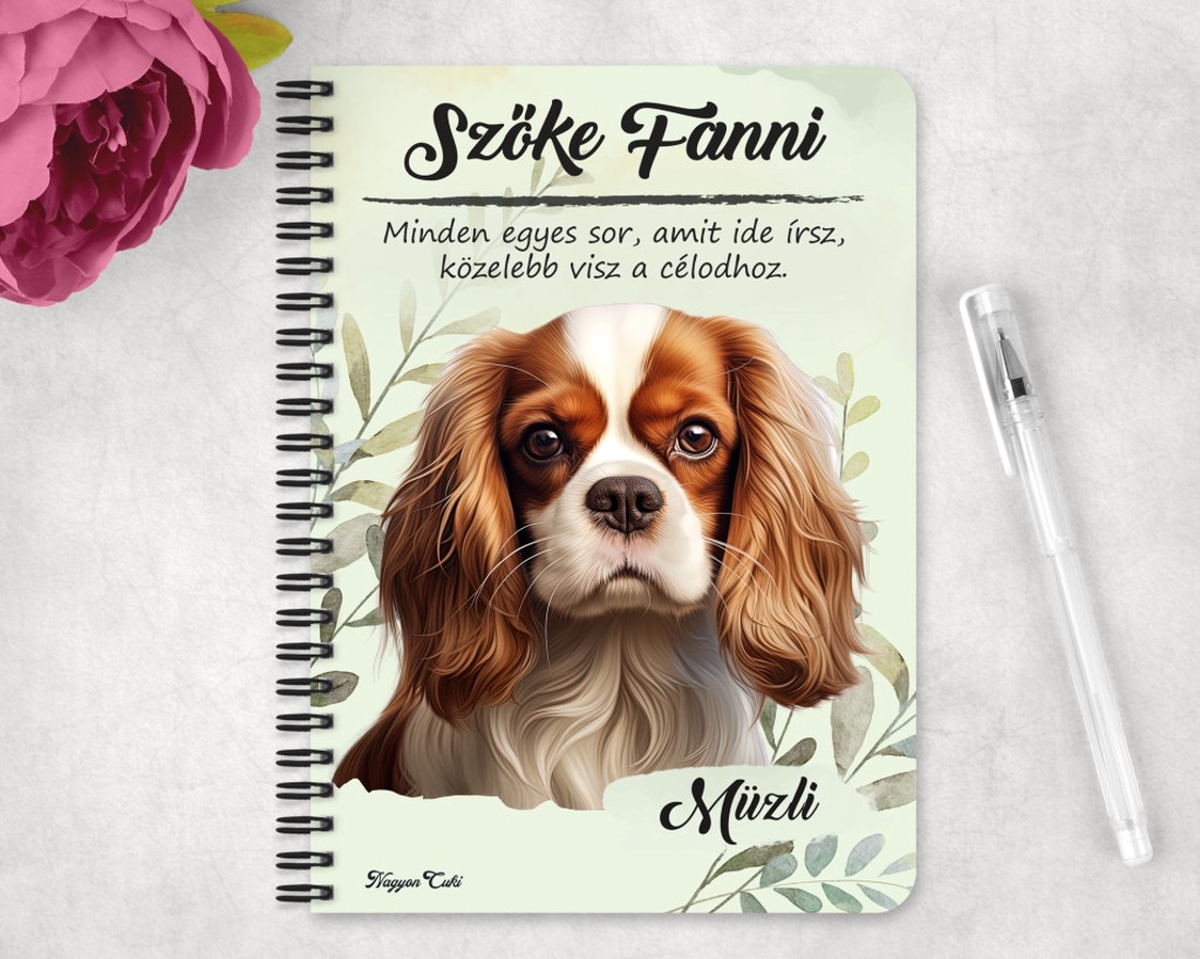 Személyre szabható - Vörös Cavalier King Charles spániel portré mintás A5-ös füzet - otthon & életmód - papír, írószer - jegyzetfüzet & napló - Meska.hu