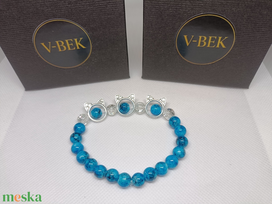 Türkiz Macskás Karkötő - ékszer - karkötő - bogyós karkötő - Meska.hu