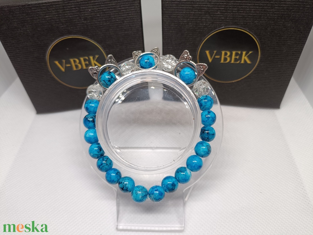 Türkiz Macskás Karkötő - ékszer - karkötő - bogyós karkötő - Meska.hu