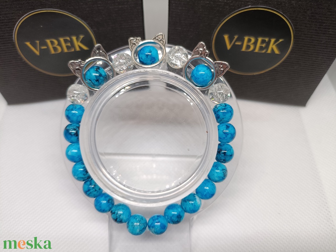 Türkiz Macskás Karkötő - ékszer - karkötő - bogyós karkötő - Meska.hu