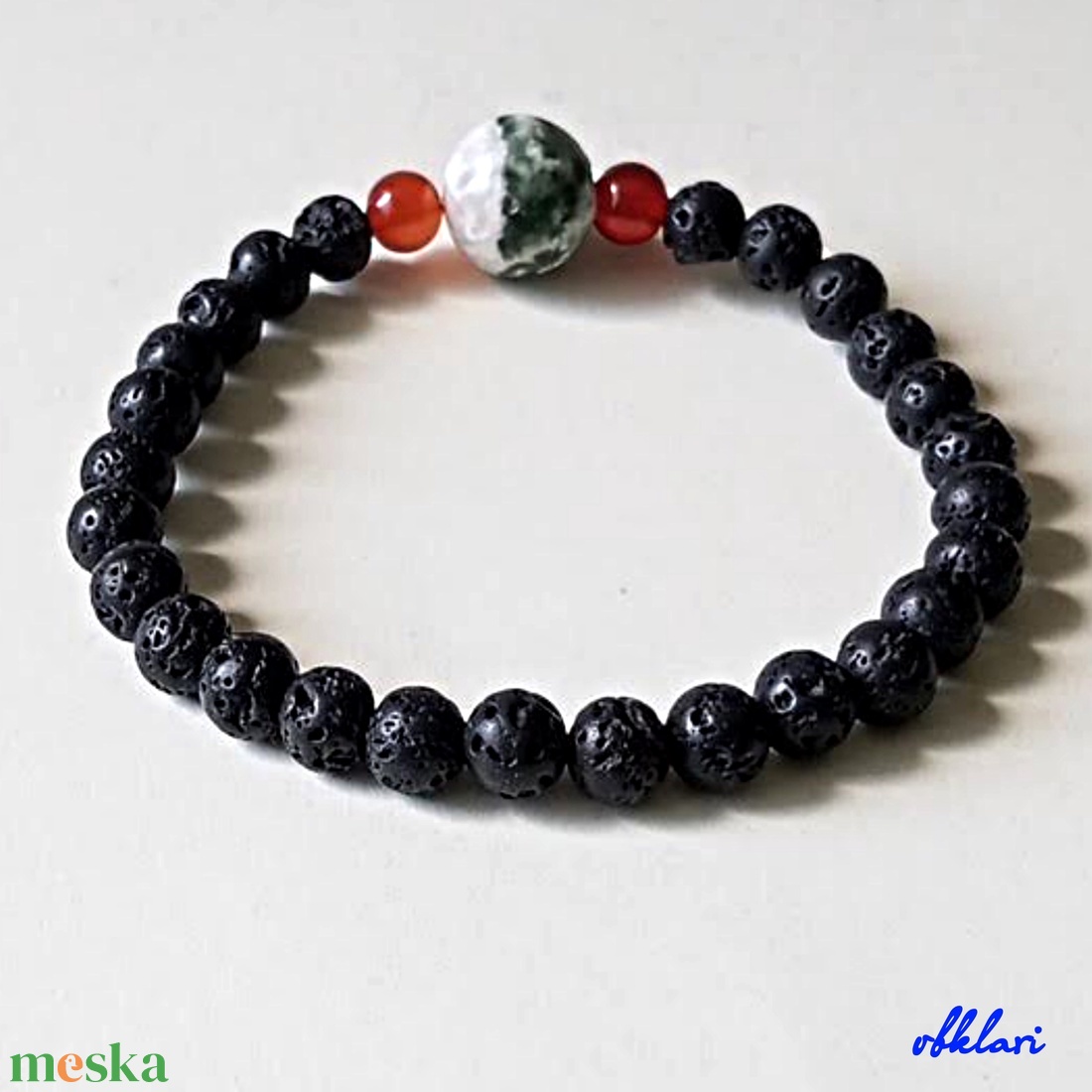 Karkötő lávakő, zöld pöttyös jade, karneol ásványokból - ékszer - ékszerszett - Meska.hu Karkötő lávakő, zöld pöttyös jade, karneol ásványokból - ékszer - ékszerszett - Meska.hu