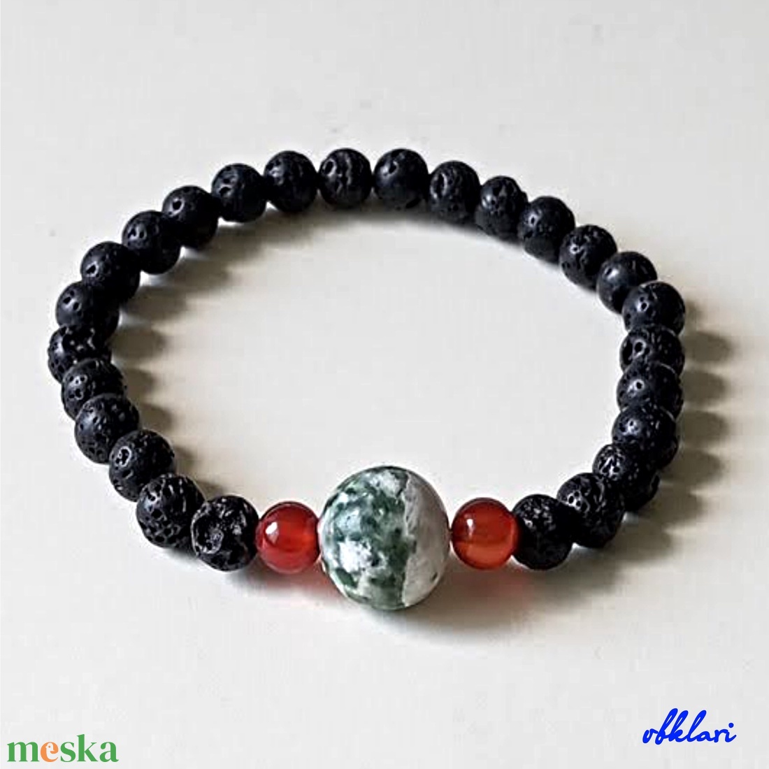 Karkötő lávakő, zöld pöttyös jade, karneol ásványokból - ékszer - ékszerszett - Meska.hu Karkötő lávakő, zöld pöttyös jade, karneol ásványokból - ékszer - ékszerszett - Meska.hu