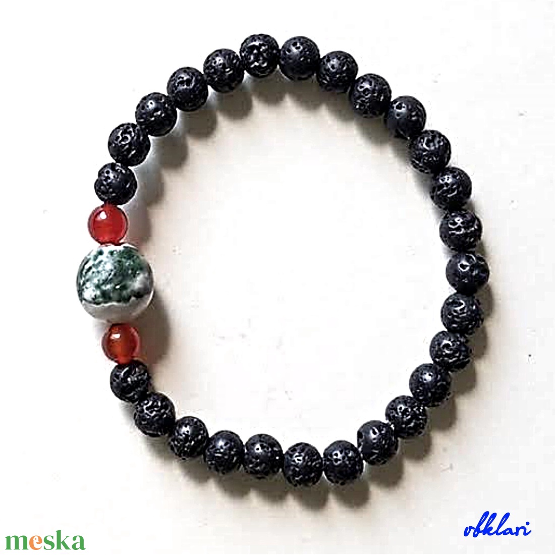 Karkötő lávakő, zöld pöttyös jade, karneol ásványokból - ékszer - ékszerszett - Meska.hu Karkötő lávakő, zöld pöttyös jade, karneol ásványokból - ékszer - ékszerszett - Meska.hu