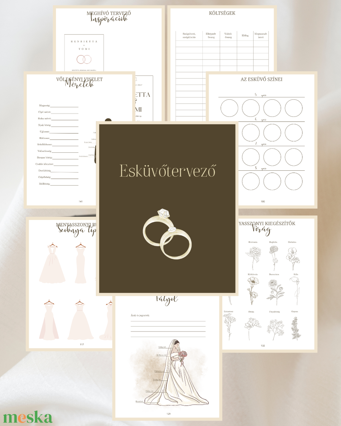 Esküvői tervező - Barna birítós 01 - pdf  - esküvő - emlék & ajándék - vendégkönyv - Meska.hu