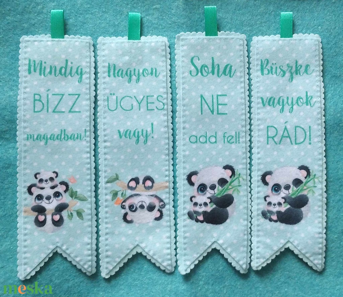 Filc  4 részes könyvjelző szett panda macis -  noramarci11 részére - könyv & zene - könyvjelző - Meska.hu