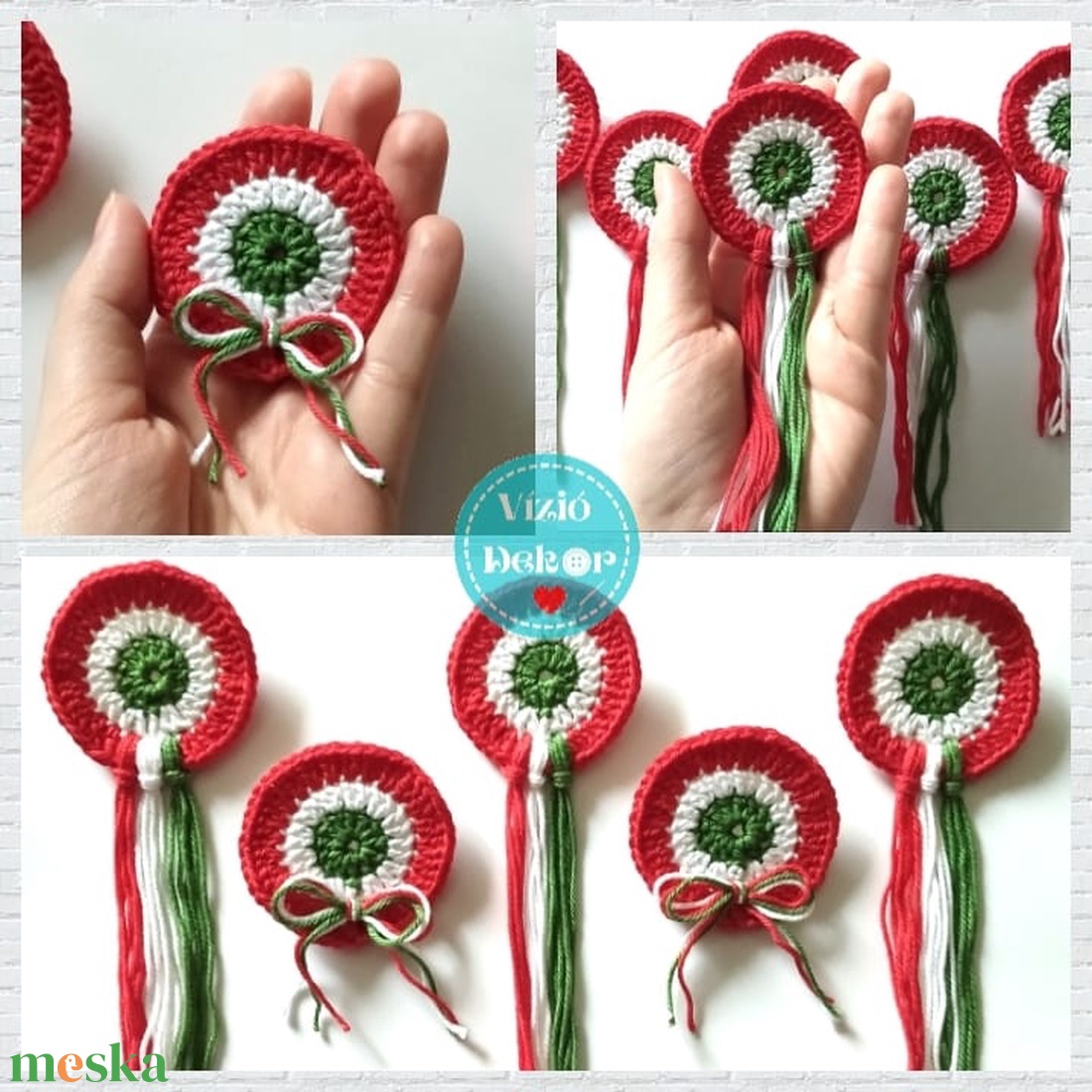 Horgolt kokárda, filc hátlapos, kitűző alappal - ékszer - kitűző és bross - kitűző - Meska.hu Horgolt kokárda, filc hátlapos, kitűző alappal - ékszer - kitűző és bross - kitűző - Meska.hu