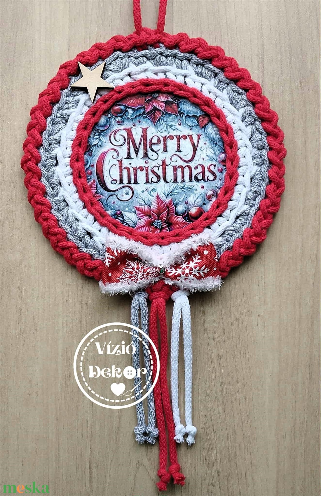 Merry Christmas horgolt tábladísz - karácsony - karácsonyi lakásdekoráció - karácsonyi ajtódíszek - Meska.hu