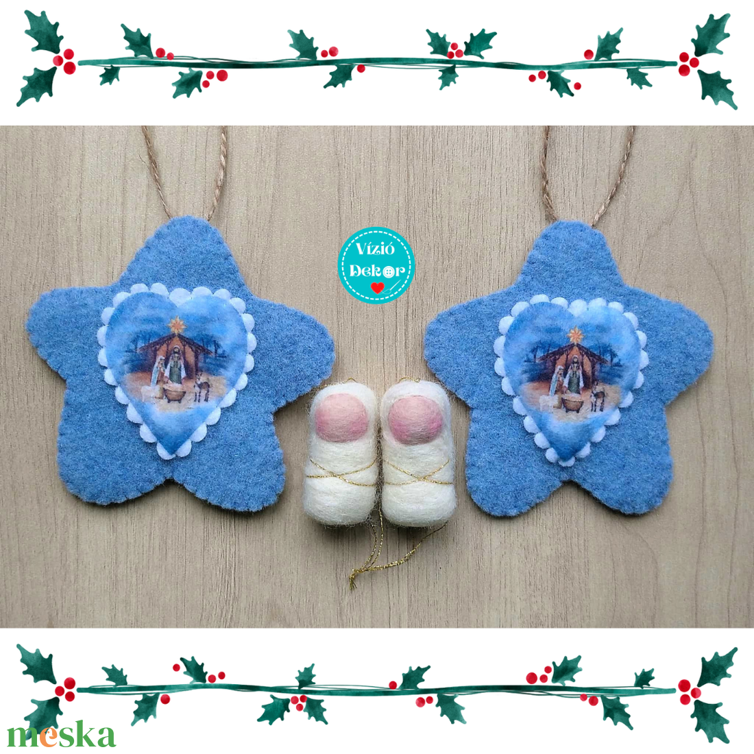Tűnemezelt Jézus gyapjúfilc csillagban - karácsony - karácsonyi lakásdekoráció - karácsonyfadíszek - Meska.hu