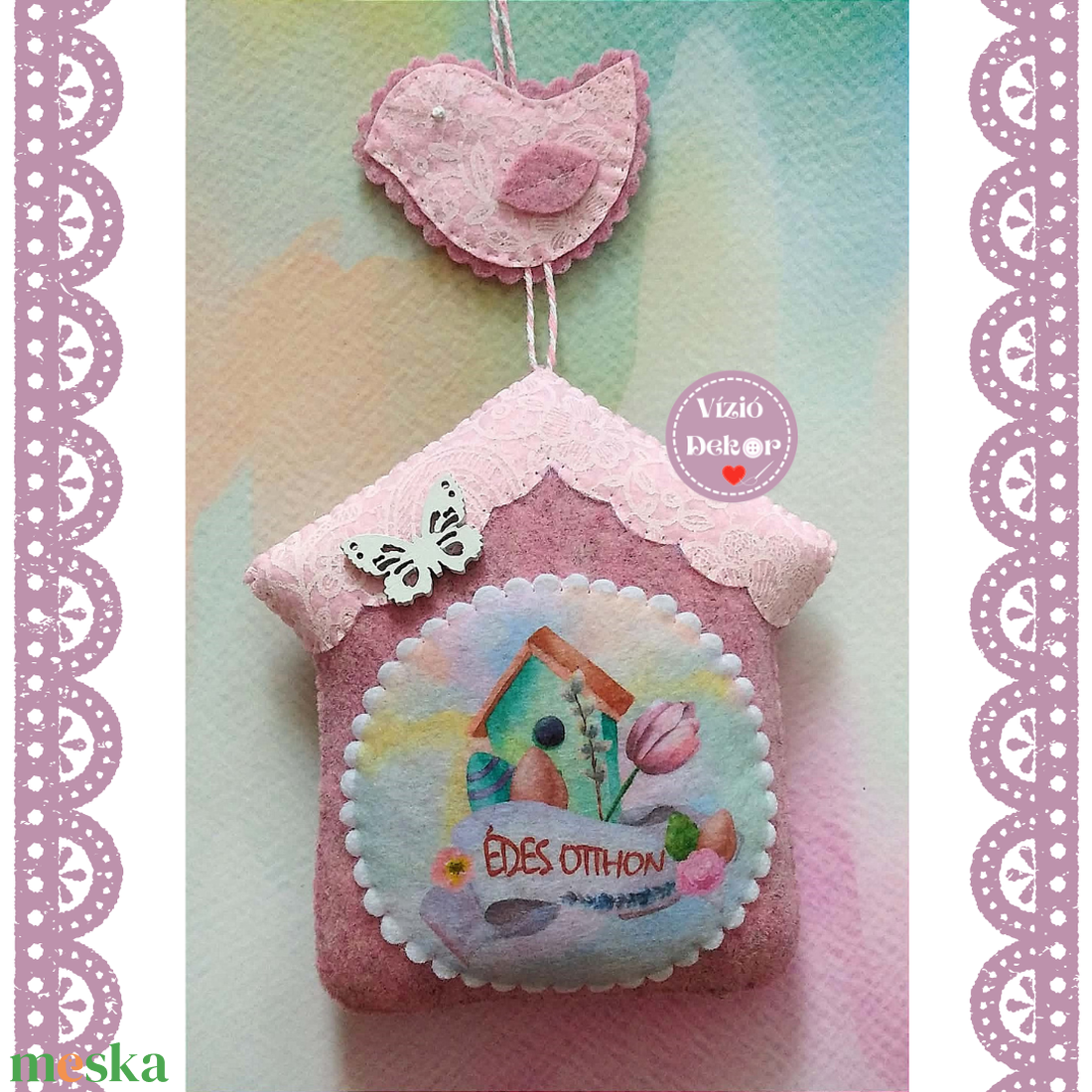 Filc Édes Otthon tavaszi házikó dísz - otthon & életmód - dekoráció - ajtó- és ablak dekoráció - ajtódísz & kopogtató - Meska.hu