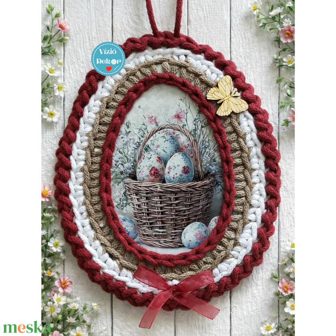 Horgolt tábla - tojások kosárban - otthon & életmód - dekoráció - fali és függő dekoráció - függődísz - Meska.hu