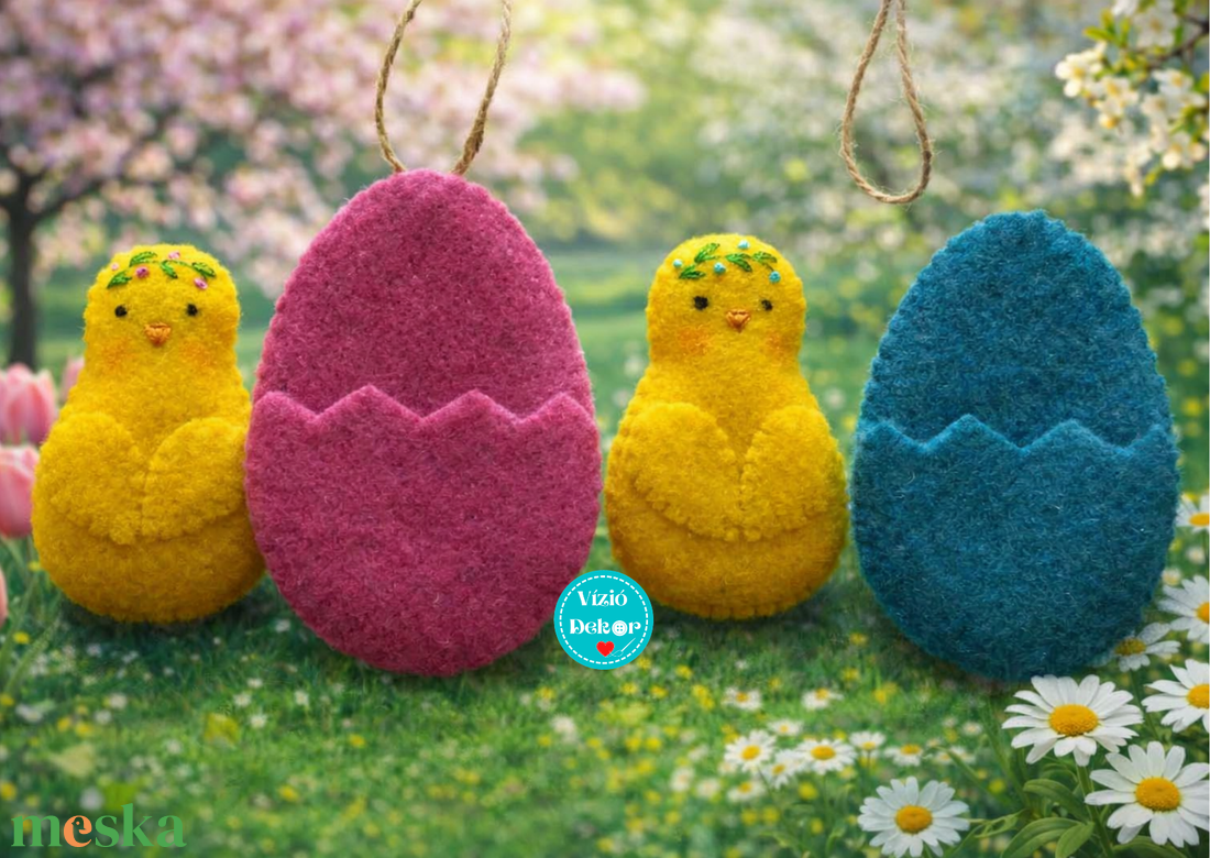 Filc csibe tojásban  (a türkizkék tojásos) - ünnepi díszek, dekorációk - húsvéti díszek és dekorációk - húsvéti tojás, hímestojás - Meska.hu