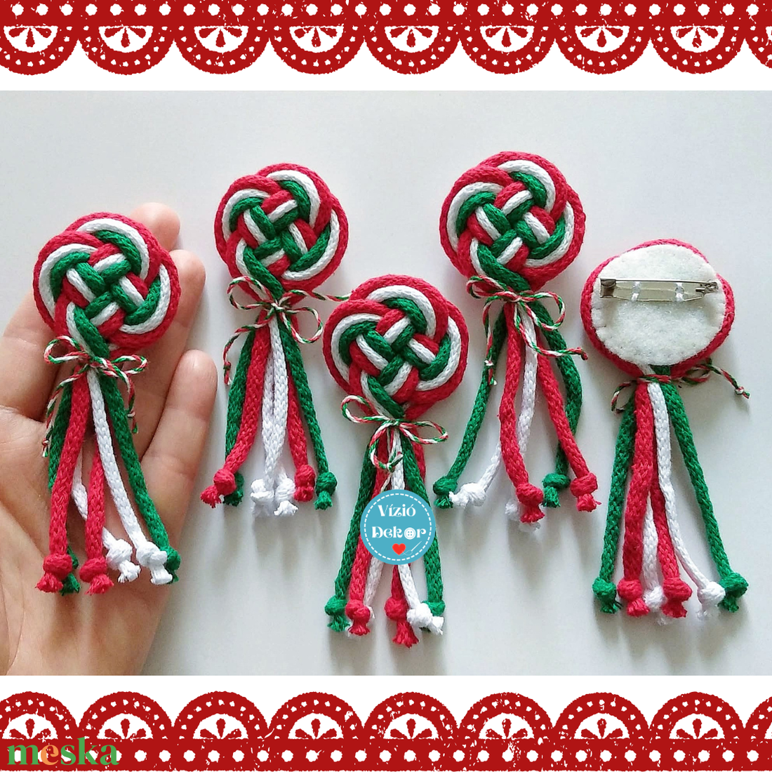 Zsinórfonal kokárda, filc hátlapos, kitűző alappal - ékszer - kitűző és bross - Meska.hu