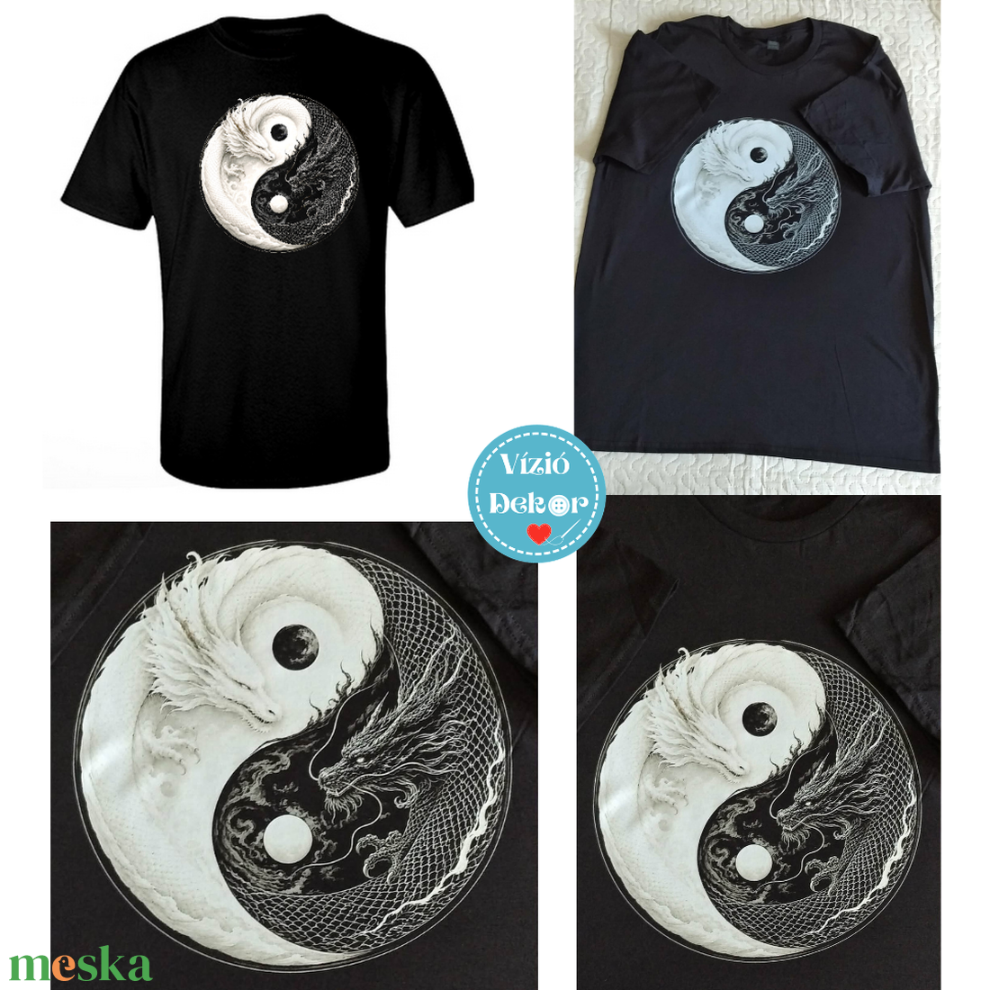 Jin-jang kínai sárkány póló - ruha & divat - férfi ruha - póló - Meska.hu