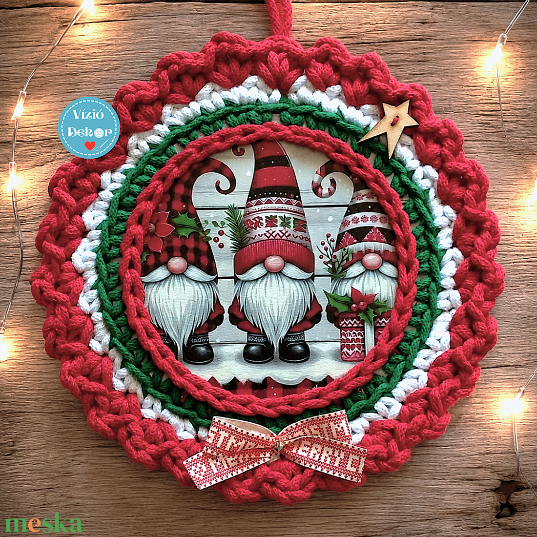 Manós horgolt tábladísz tél - karácsony - karácsonyi lakásdekoráció - karácsonyi ajtódíszek - Meska.hu