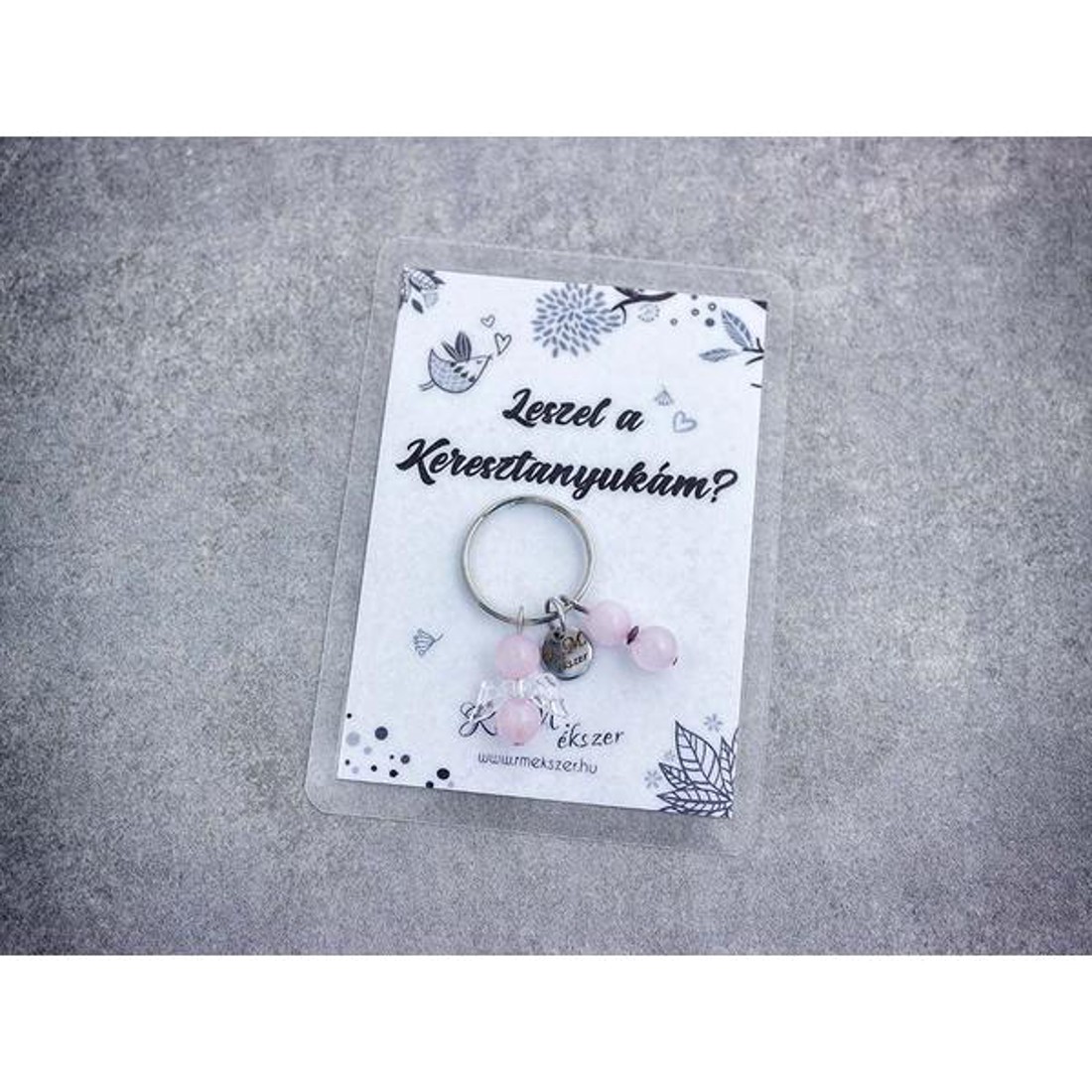 Leszel a Keresztanyukám kulcstartó rózsakvarccal - táska & tok - kulcstartó & táskadísz - kulcstartó - Meska.hu
