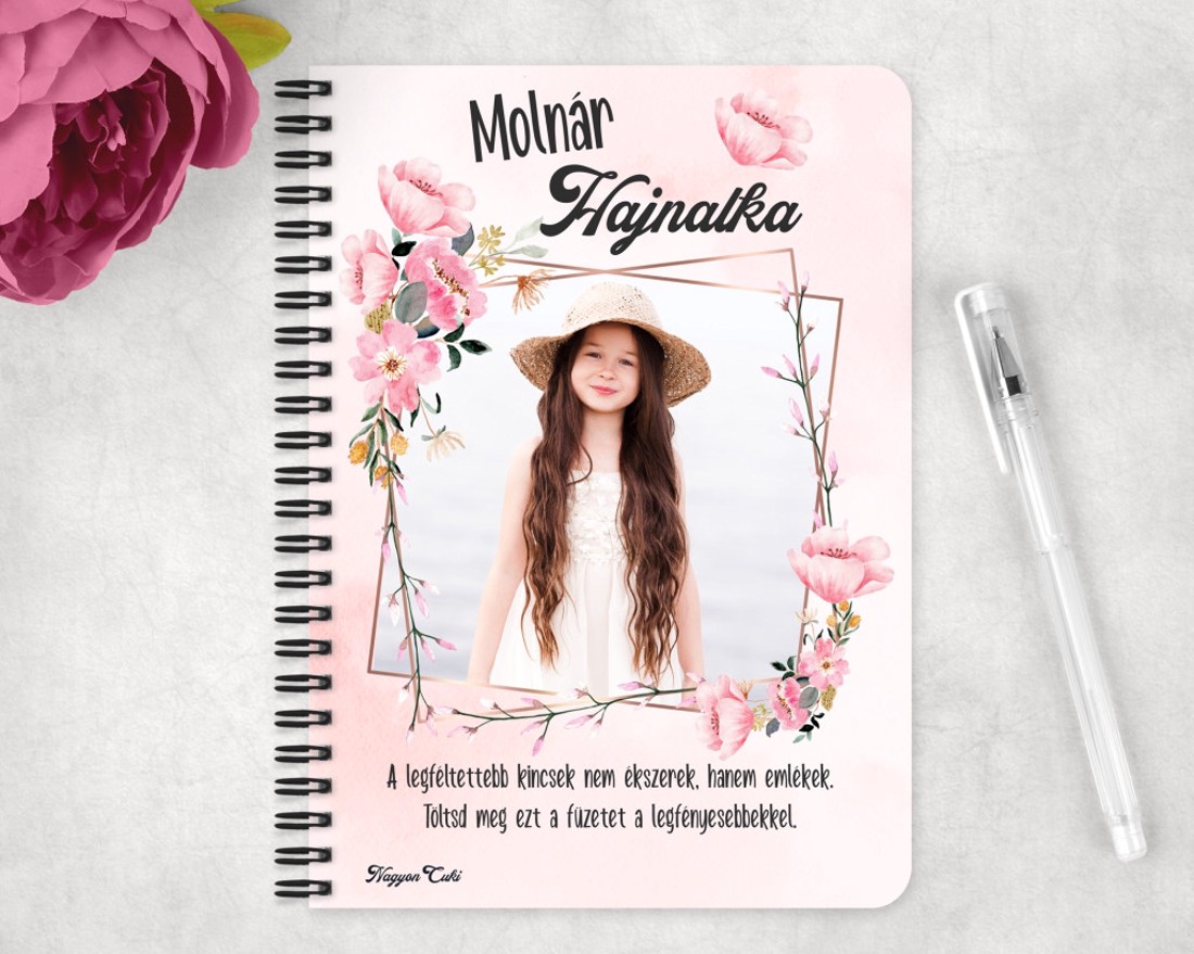 Saját fotós személyre szabható - Bájos virágos mintás A6-os füzet - otthon & életmód - papír, írószer - jegyzetfüzet & napló - Meska.hu