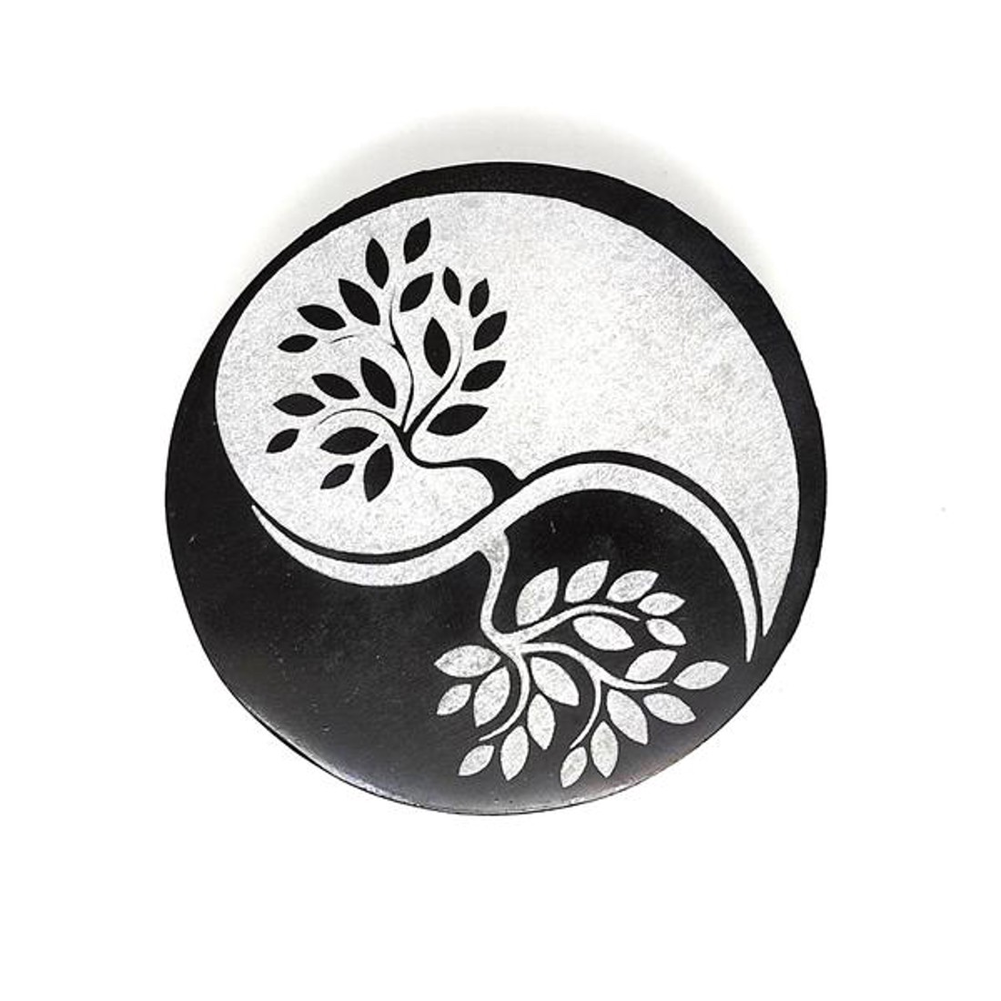 Szelenit korong yin yang életfa fekete 9-10cm - kellékek & szerszámok - ásvány alapanyag - szelenit korong - Meska.hu