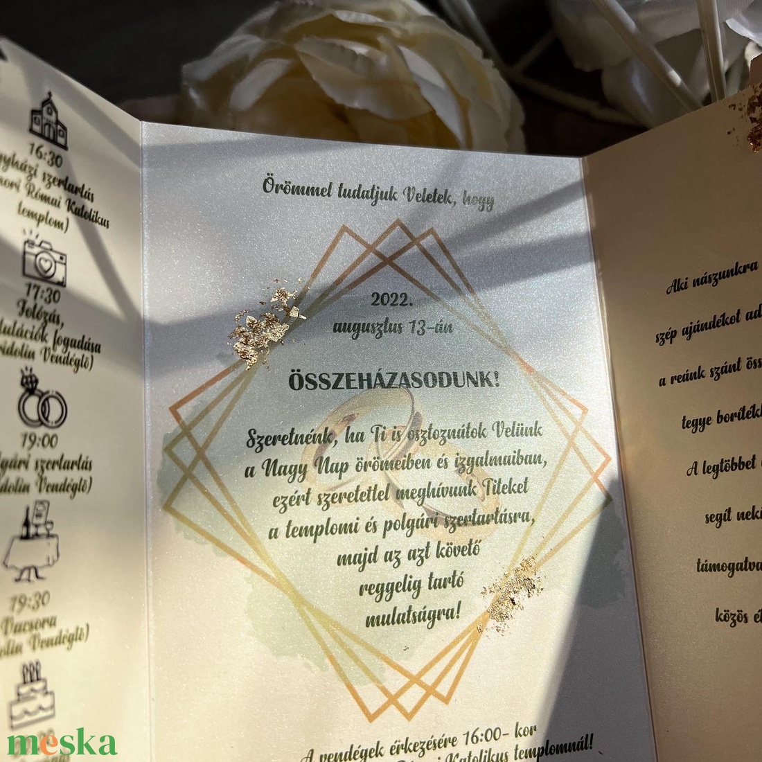 Kihajtható meghívó csillogó arany fóliával - esküvő - meghívó & kártya - meghívó - Meska.hu Kihajtható meghívó csillogó arany fóliával - esküvő - meghívó & kártya - meghívó - Meska.hu
