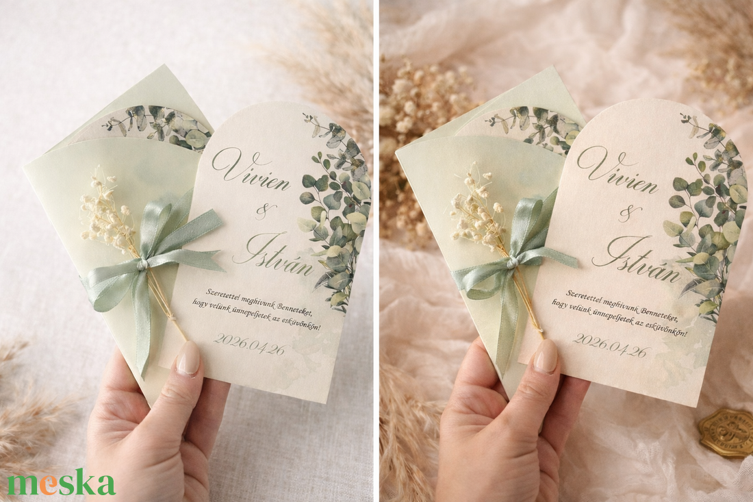Arch , Boltíves, Íves esküvői meghívó - greenery eukaliptusz  - esküvő - meghívó & kártya - meghívó - Meska.hu