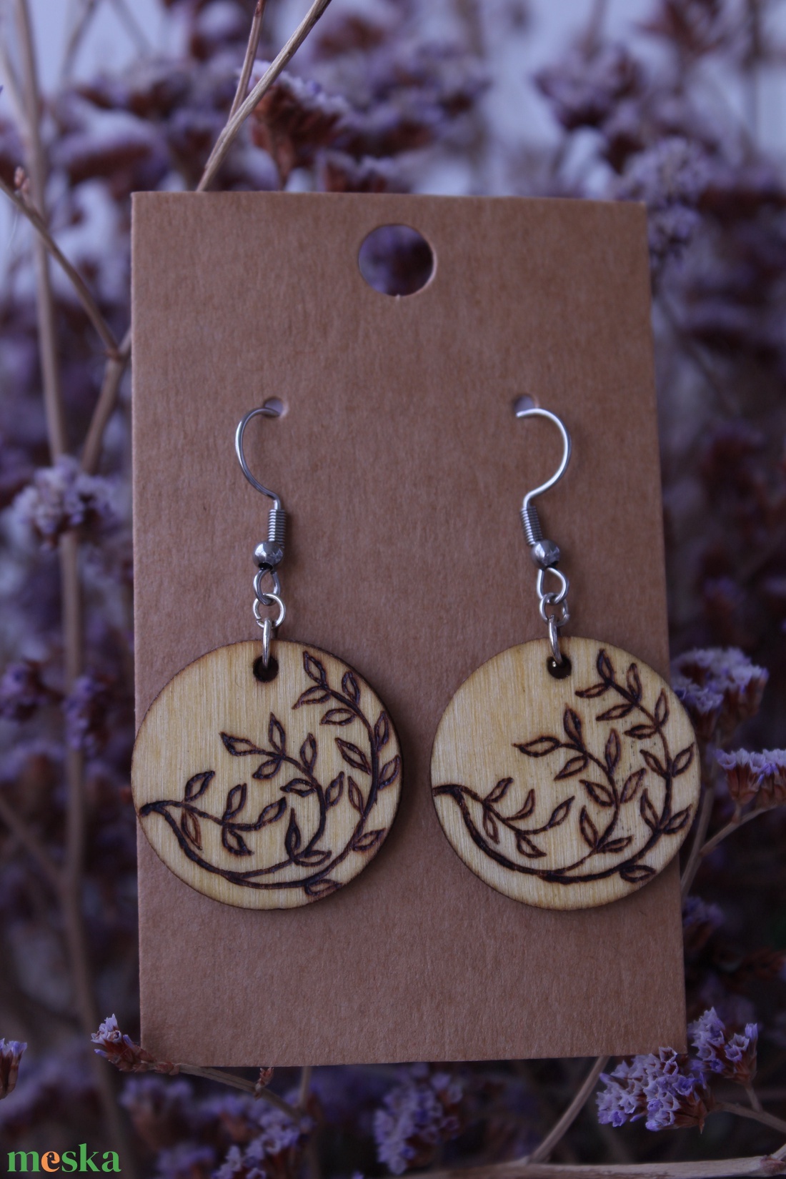 Kerekítő fából készült fülbevaló 4# - ékszer - fülbevaló - lógó fülbevaló - Meska.hu