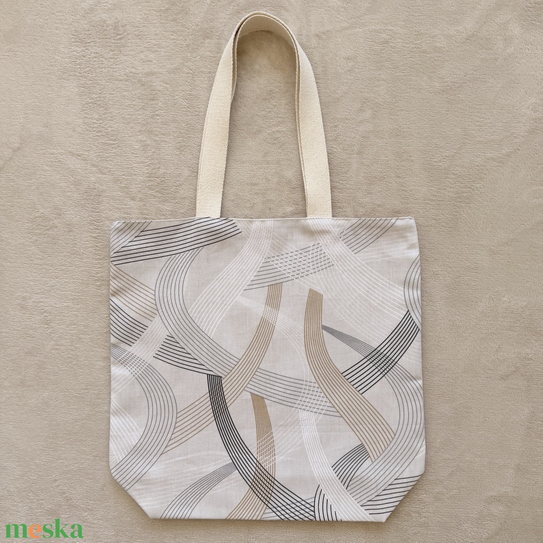 Bevásárlótáska, bélelt, nagy méretű - Arany-szürke hullám - táska & tok - bevásárlás & shopper táska - shopper, textiltáska, szatyor - Meska.hu