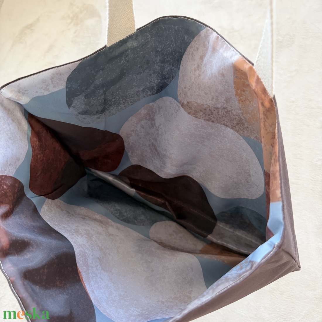 Bevásárlótáska, bélelt, nagy méretű - Kávé, kő mintás - táska & tok - bevásárlás & shopper táska - shopper, textiltáska, szatyor - Meska.hu