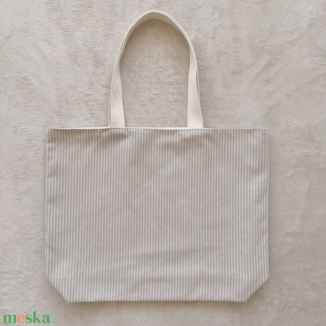 Bevásárlótáska, bélelt, nagy méretű - Bézs csíkos - táska & tok - bevásárlás & shopper táska - shopper, textiltáska, szatyor - Meska.hu