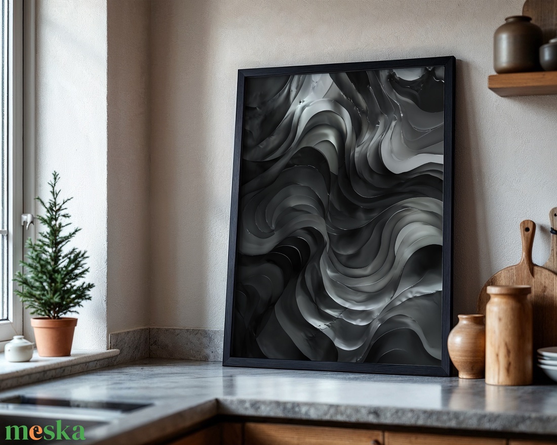 Absztrakt Fekete-Ezüst Hullámok - Digitális Letöltés - otthon & életmód - dekoráció - kép & falikép - poszter - Meska.hu