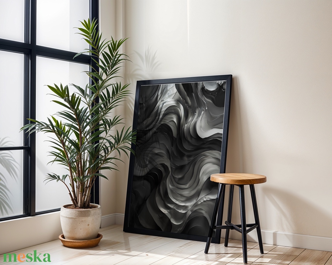Absztrakt Fekete-Ezüst Hullámok - Digitális Letöltés - otthon & életmód - dekoráció - kép & falikép - poszter - Meska.hu