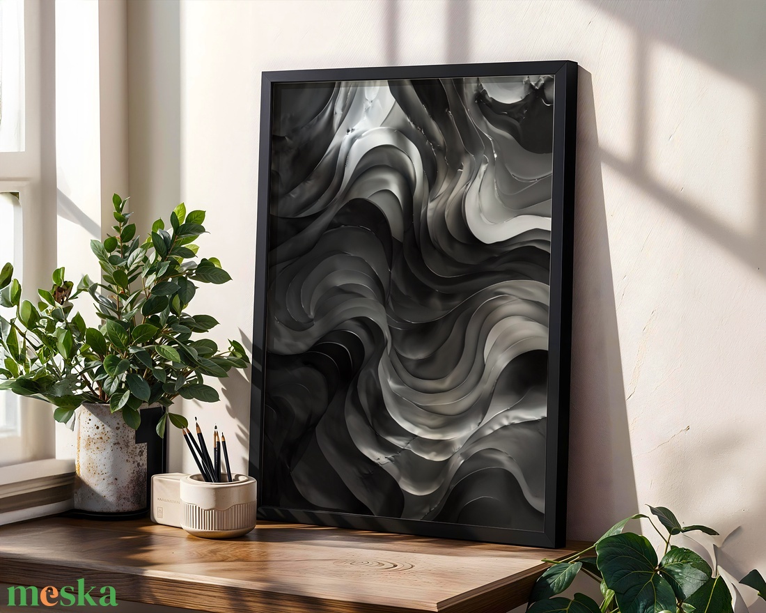 Absztrakt Fekete-Ezüst Hullámok - Digitális Letöltés - otthon & életmód - dekoráció - kép & falikép - poszter - Meska.hu