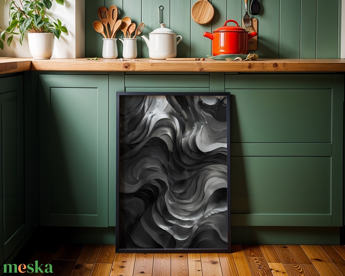 Absztrakt Fekete-Ezüst Hullámok - Digitális Letöltés - otthon & életmód - dekoráció - kép & falikép - poszter - Meska.hu